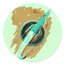 ROCKET TO THE MOON ROUND STICKER