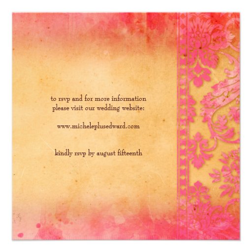 Rockin Pink Grunge Damask Lace Wedding Personalized Invitation
