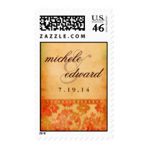 Rockin' Pink Grunge Damask Lace Wedding Logo Postage Stamps