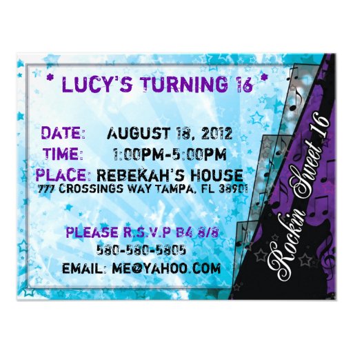 Rockin Sweet Sixteen Birthday Personalized Invite