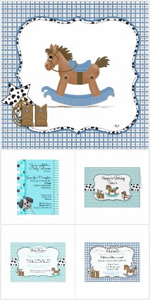 Rocking Horse Baby Boy Turquoise and Blue