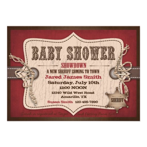 Rocking Horse Cowboy Baby Shower Barn Red Custom Invite