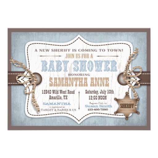 Rocking Horse Cowboy Baby Shower Blue Personalized Invitations