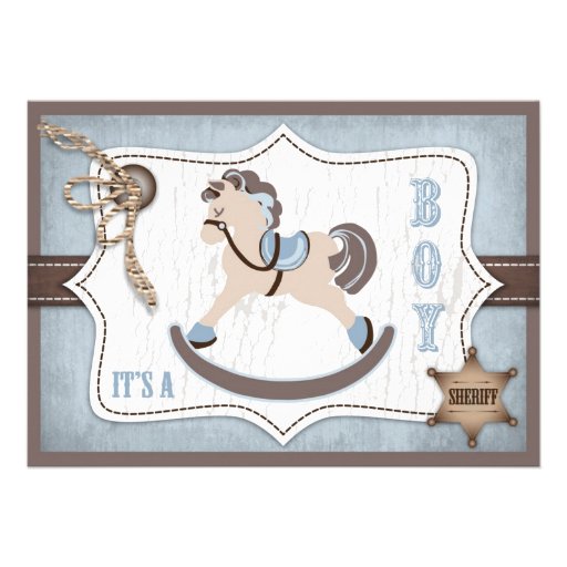 Rocking Horse Cowboy Baby Shower Blue Personalized Invitations
