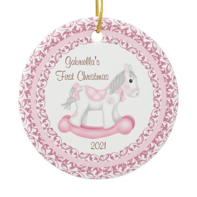 Rocking Horse Girl Baby&#39;s First Christmas Ornament