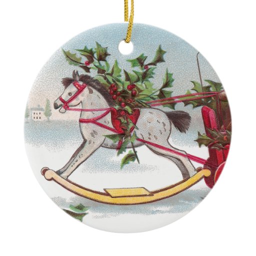 rocking horse vintage christmas double sided ceramic round rocking horse vintage christmas double sided ceramic round