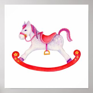 Rocking horse kids nursery poster