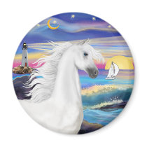 Rocks and Sea - White Arabian Horse 2 magnets by heartsonggallery Rocks and Sea - White Arabian Horse 2 magnets