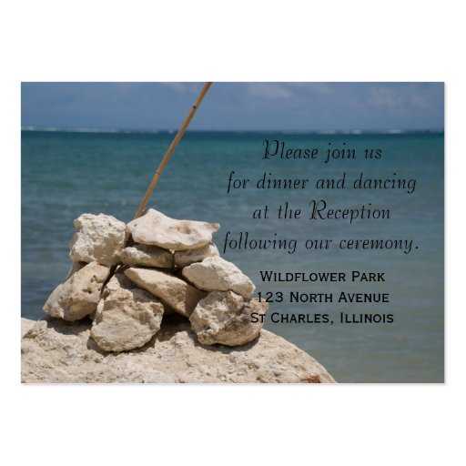 Rocks on the Beach Wedding Reception Card Business Card (front side)