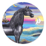 Rocks-Sea-Black Arabian Horse (round) Round Sticker
