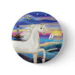 Rocks-Sea-White Arabian Horse Button