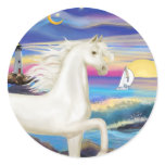 Rocks-Sea-White Arabian Horse Sticker