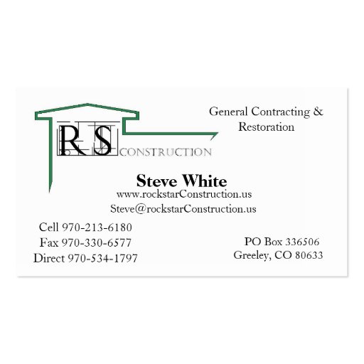 ROCKSTAR Logo, Rockstar Construction, Eric Andr... Business Card Templates (front side)