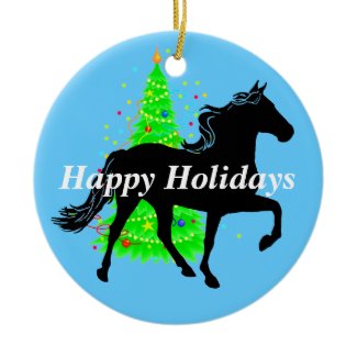 Rocky Mountain Horse Silhouette Happy Holidays Christmas Ornament
