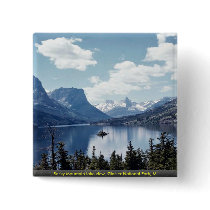 Rocky Mountain lake view, Glacier National Park, M Buttons