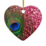 glittery pink Feather Peacock Christmas Ornament