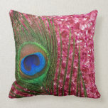 Rocky Pink Peacock Feather Still Life Pillow