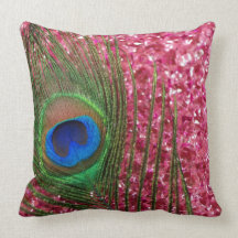 Rocky Pink Peacock Feather Still Life Pillow