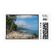 Rocky Shore with Palm Trees Postage Stamp