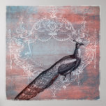 Rococo French Blue & Pink Peacock Print