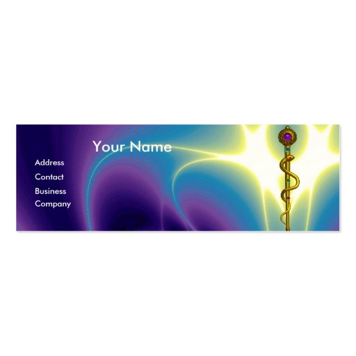 ROD OF ASCLEPIUS  MONOGRAM vibrant gold amethyst Business Cards (front side)