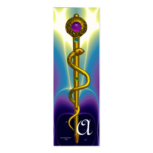 ROD OF ASCLEPIUS  MONOGRAM vibrant gold amethyst Business Cards (back side)