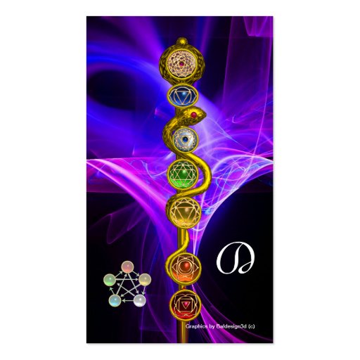 ROD OF ASCLEPIUS WITH 7 CHAKRAS ,SPIRITUAL ENERGY BUSINESS CARD TEMPLATE (back side)