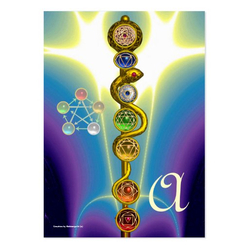 ROD OF ASCLEPIUS WITH 7 CHAKRAS ,SPIRITUAL ENERGY BUSINESS CARD (back side)