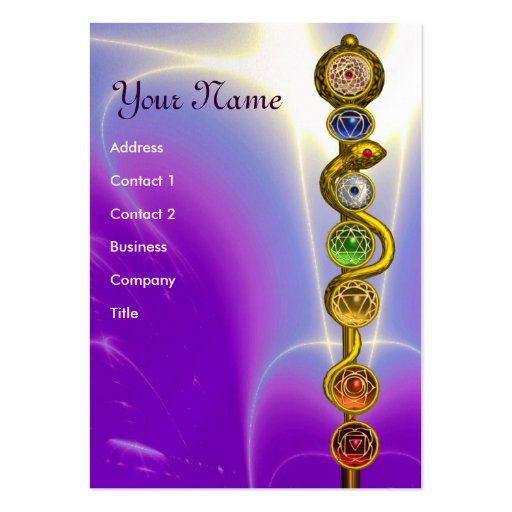 ROD OF ASCLEPIUS WITH 7 CHAKRAS ,SPIRITUAL ENERGY BUSINESS CARD TEMPLATES (front side)