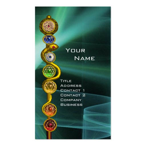 ROD OF ASCLEPIUS WITH 7 CHAKRAS ,SPIRITUAL ENERGY BUSINESS CARD TEMPLATE