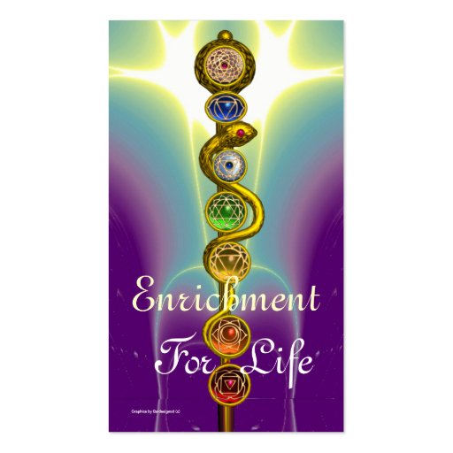 ROD OF ASCLEPIUS WITH 7 CHAKRAS ,SPIRITUAL ENERGY BUSINESS CARD TEMPLATE (back side)