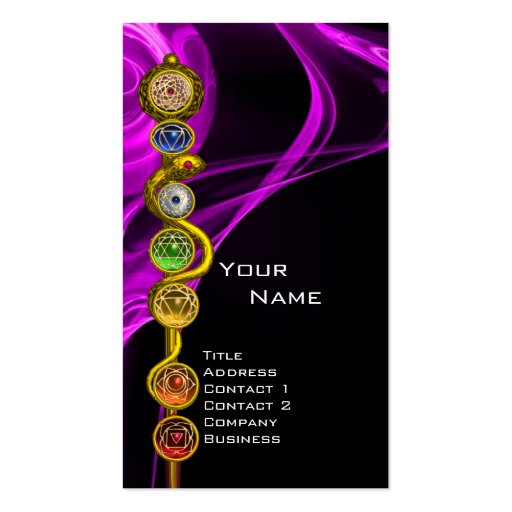 ROD OF ASCLEPIUS WITH 7 CHAKRAS ,SPIRITUAL ENERGY BUSINESS CARD TEMPLATE (front side)