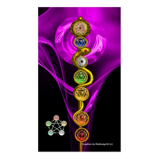 ROD OF ASCLEPIUS WITH 7 CHAKRAS ,SPIRITUAL ENERGY BUSINESS CARD TEMPLATE (back side)