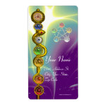 ROD OF ASCLEPIUS WITH 7 CHAKRAS ,SPIRITUAL ENERGY labels