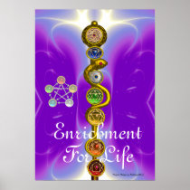 ROD OF ASCLEPIUS WITH 7 CHAKRAS ,SPIRITUAL ENERGY POSTERS