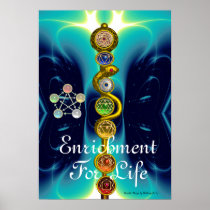 ROD OF ASCLEPIUS WITH 7 CHAKRAS ,SPIRITUAL ENERGY POSTER
