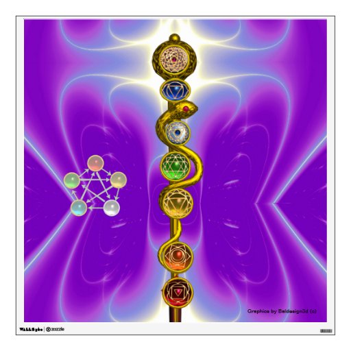 ROD OF ASCLEPIUS WITH 7 CHAKRAS ,SPIRITUAL ENERGY WALL GRAPHIC Zazzle