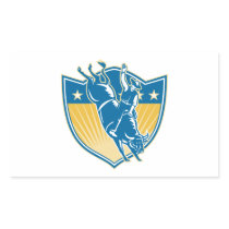 Rodeo Cowboy Riding Bucking Bull Stars Shield Retr Rectangular Sticker