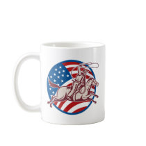 Rodeo cowboy riding horse lasso american flag mugs