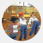 RODEO KIDS ON THE FENCE ROUND STICKERS
