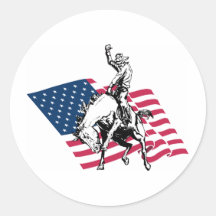 Rodeo USA - America, Cowboy Horse and flag Round Stickers