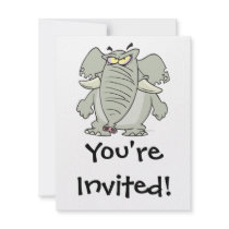 rogue mad angry elephant cartoon personalized invitation