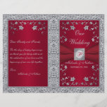 Rojo del monograma, programa de plata del boda de  flyer a todo color