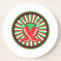 Rojo redondo del verde del sello de la pimienta posavasos para bebidas