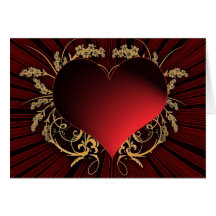 Rojo y diseño del corazón del oro tarjetas