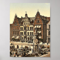 Roland's Monument, Bremen, Germany rare Photochrom Poster