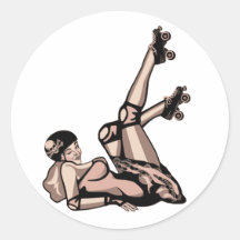 roller derby pin up diva round sticker