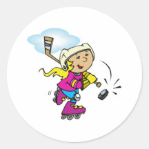 Roller Hockey Girl Round Stickers