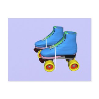 roller skates blue postcard