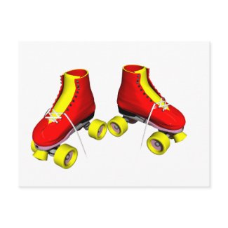 roller skates red postcard